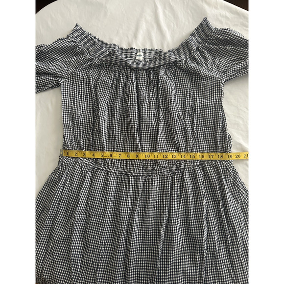 Old Navy Gingham Plaid Off Shoulder Midi Peasant Dress Womens Size XXL Black - Picture 6 of 8